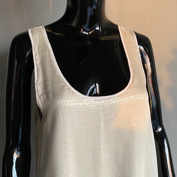 Alice + Olivia Pleated Sequin Sheath Dress Beige Cream Size M 4-6 - Picture 2 of 15